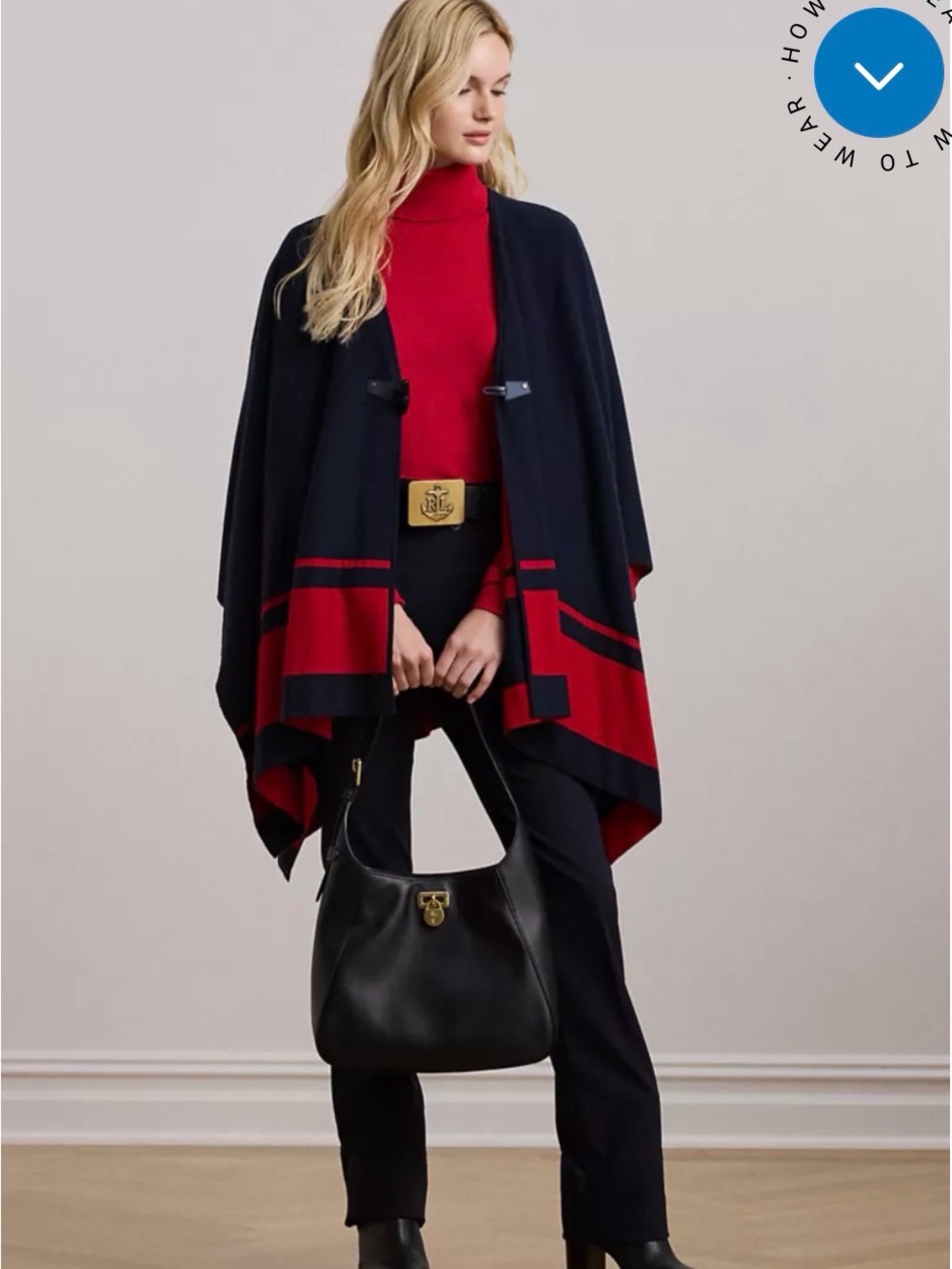 Lauren Women's Intarsia-Knit Two-Tone Poncho